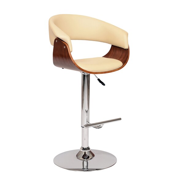Armen Living Paris Cream Faux Leather Adjustable Height Swivel Walnut Wood and Chrome Bar Stool LCPASWBACRWA - main